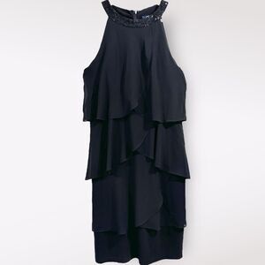 CHAPS Sequin Cocktail Classy Party Black Tie Tiered Chiffon Ruffle Dress SZ 8 M